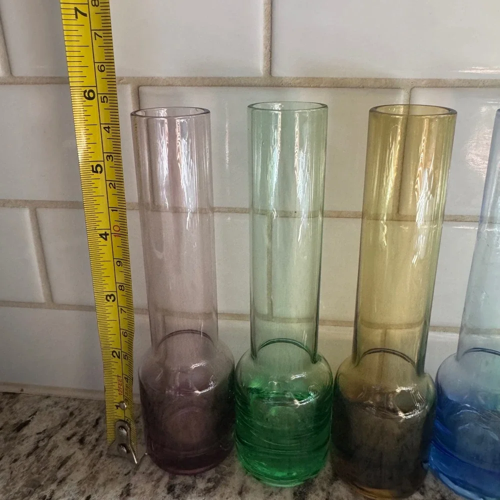 Set of 5 Colorful Scandinavian Style Glass Bud Vases 5.5